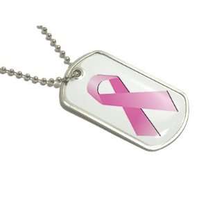  Breast Cancer Ribbon   Military Dog Tag Keychain 