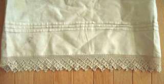 1860 antique BOLSTER PILLOW CASE off white w/LACE  