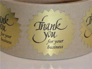 Thank You For Your Business Sticker Label 1 1/2 Starburst Bright Gold 