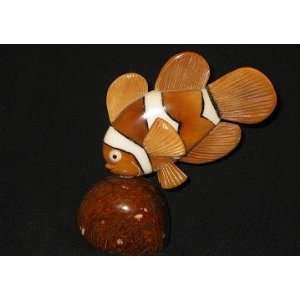  Ivory Clownfish Tagua Nut Figurine Carving, 5.2 x 4.4 x 1 