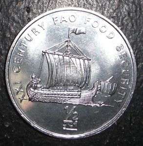 2002 North Korea 1/2 Chon Sail ship boat coin  