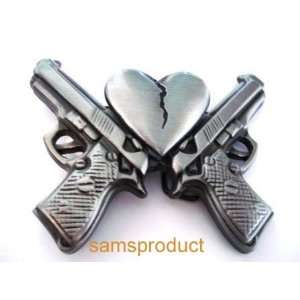  2 Guns & Broken Heart silver color Belt Buckle Famous 