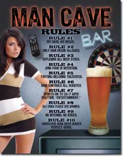 Man Cave Rules Garage Bar Dorm Rec Room Tin Sign  