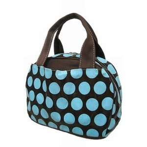  Lunch Bag Laminated Brown with Aqua Polkadots Everything 