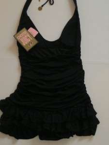 NWT JUICY COUTURE BLACK LACY LAYERS HALTER RUFFLE SWIMDRESS  