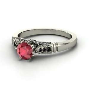 com Elizabeth Ring, Round Ruby 14K White Gold Ring with Black Diamond 