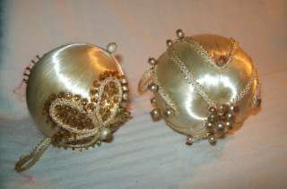 vintage lot of 2 sequins, braids and beads tan beige Christmas ball 