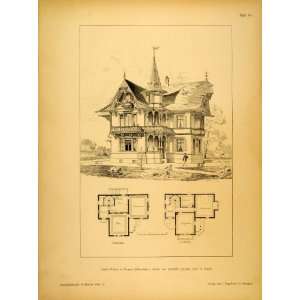  1891 Print Swiss Chalet Sarnen Jacques Gros Architect 
