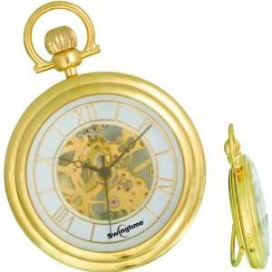  Swingtime Gold Plated 17 Jewel Pocket Watch & Chain 