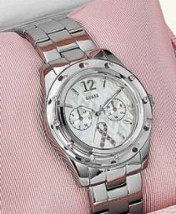 NEW GUESS SPARKLING BREAST CANCER WATCH PINK RIBBON SILVER CRYSTALS 