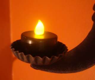 Primitive Crescent Moon Flicker Candle Lamp Tin Lantern Halloween 