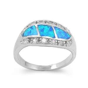Sterling Silver Ring in Lab Opal   Blue Opal   Ring Face Height 10mm 