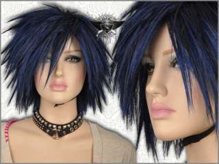 GW177 Blue Mixed Black Short Straight Full Wig Spike Animation Vogue 