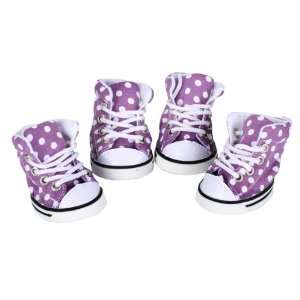  Dots Dotted Pet Dog Boots Shoes Sneakers Size 5   Purple 