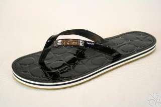 COACH Wilma Crinkle Black Flip Flops Womens Shoes New  