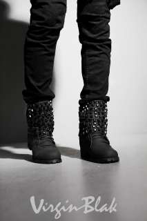 vb HOMME Studded Double Buckled Cuff Combat Boots 4TI  
