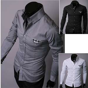 mens slim shirts check pocket 3color (sz XS,S,M)  