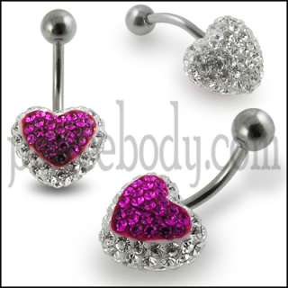 2pcs, Multi Crystal stone Heart Belly Ring  