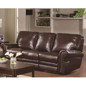  Reclining Sofa with Rolled Arms in Burgundy Leather