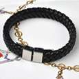 Leather Stainless and Steel Braided Wristband Bracelet  