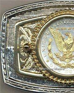 Gold/Silver Belt Buckle, Morgan Silver Dollar Reverse Eagle  