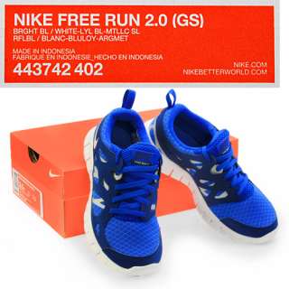 NIKE FREE RUN 2.0 (GS) BIG KIDS Size 4.5 Bright Blue Running Shoes 