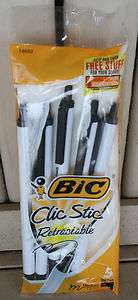 NEW BiC Clic Stic Retractable Pens   5 pack   Black 070330186897 