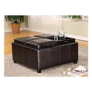  Leatherette Storage Ottoman With 4 Food Trays in Espresso 