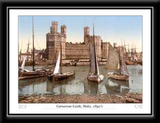 Caernarfon Castle, Wales, antique britain, photo, photochrome, old 