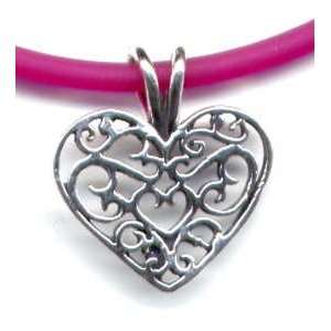 18 Fuschia Filigree Heart Necklace Sterling Silver Jewelry Gift Boxed
