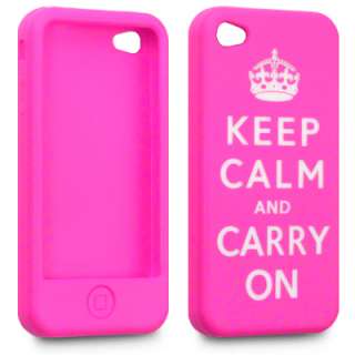 PINK KEEP CALM & CARRY ON RUBBER CASE FOR IPHONE 4  