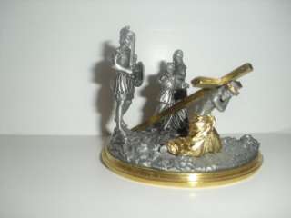 The 12 Stations of the Cross Pewter Statues with Shelf   Franklin Mint 