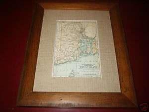 RHODE ISLAND Framed matted 1891 antique STATE map  