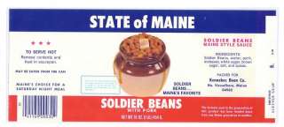 State of Maine Soldier Beans Can Label Kennebec ME  