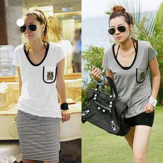     Girls Casual Crewneck Short Sleeve Campus Style T shirt Tops #T7102