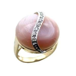  Pink Mother Of Pearl Round Stasis Ring, 14k Gold Jewelry