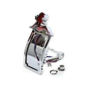 Chrome Lady Luck Vertical Curved Softail License Plate Frame LED Tail 