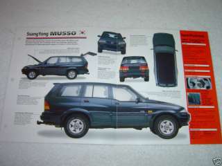 1995 1998 SSANGYONG MUSSO SUV Car SPEC SHEET BROCHURE  