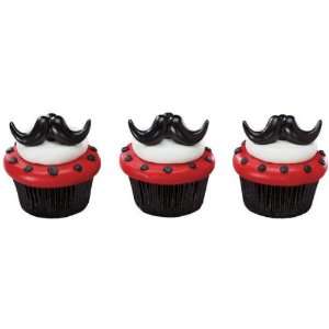  12 Fun Mustache Stache Bash Cupcake Rings Toppers Party 