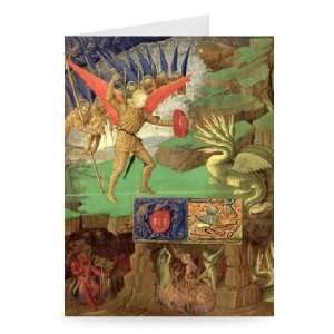 St. Michael Slaying the Dragon (tempera on   Greeting Card (Pack of 