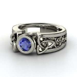 Celtic Sun Ring, Round Sapphire Palladium Ring