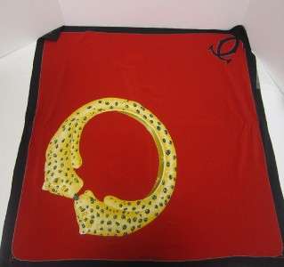 Authentic Cartier Red & Black Scarf W/ Gold Animal & Cartier C 