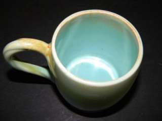 Vtg Jan Dix California Pottery Small Mug Cup Green Blue BEAUTIFUL 