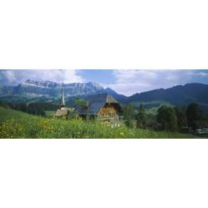 Chalet and a Church on a Landscape, Emmental, Switzerland Photographic 