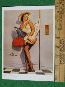   PINUP GIRL ART DRESS CAUGHT IN ELEVATOR BLACK STOCKINGS GOING UP A+