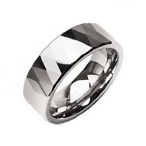Tungsten Carbide with Multi Facet Prism Design Wedding Ring Band Size 
