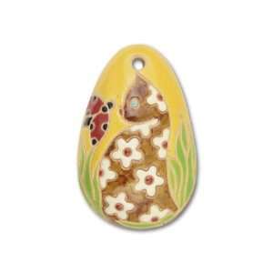  Stoneware Egg Shape Pendant   Floral Cat