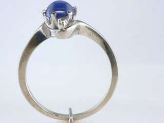 Antique Deco Genuine Blue Star Sapphire Diamond White Gold Engagement 