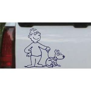 Man and Dog Stick Family Car Window Wall Laptop Decal Sticker    Navy 