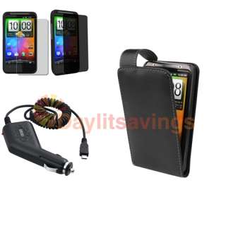 Leather Case+Charger+Privacy Cover for HTC Desire HD Inspire 4G 